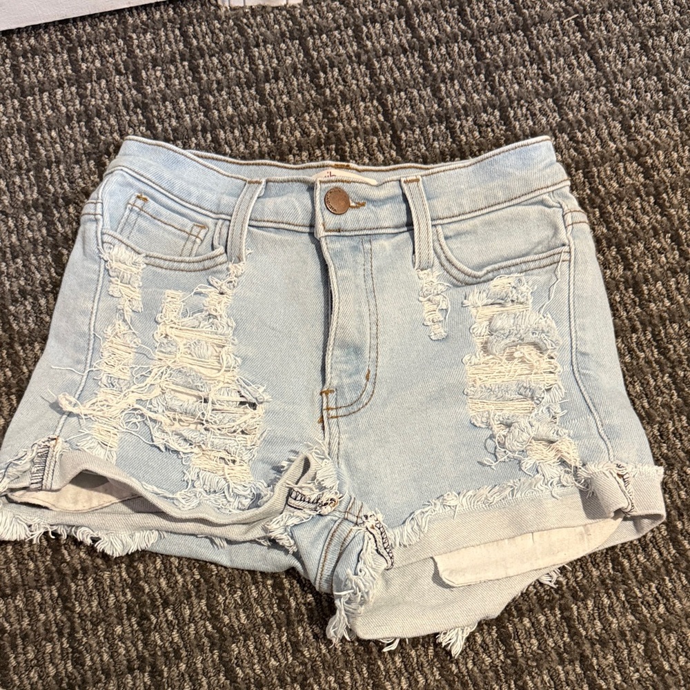 Distressed Light Blue Denim Shorts. Size small
